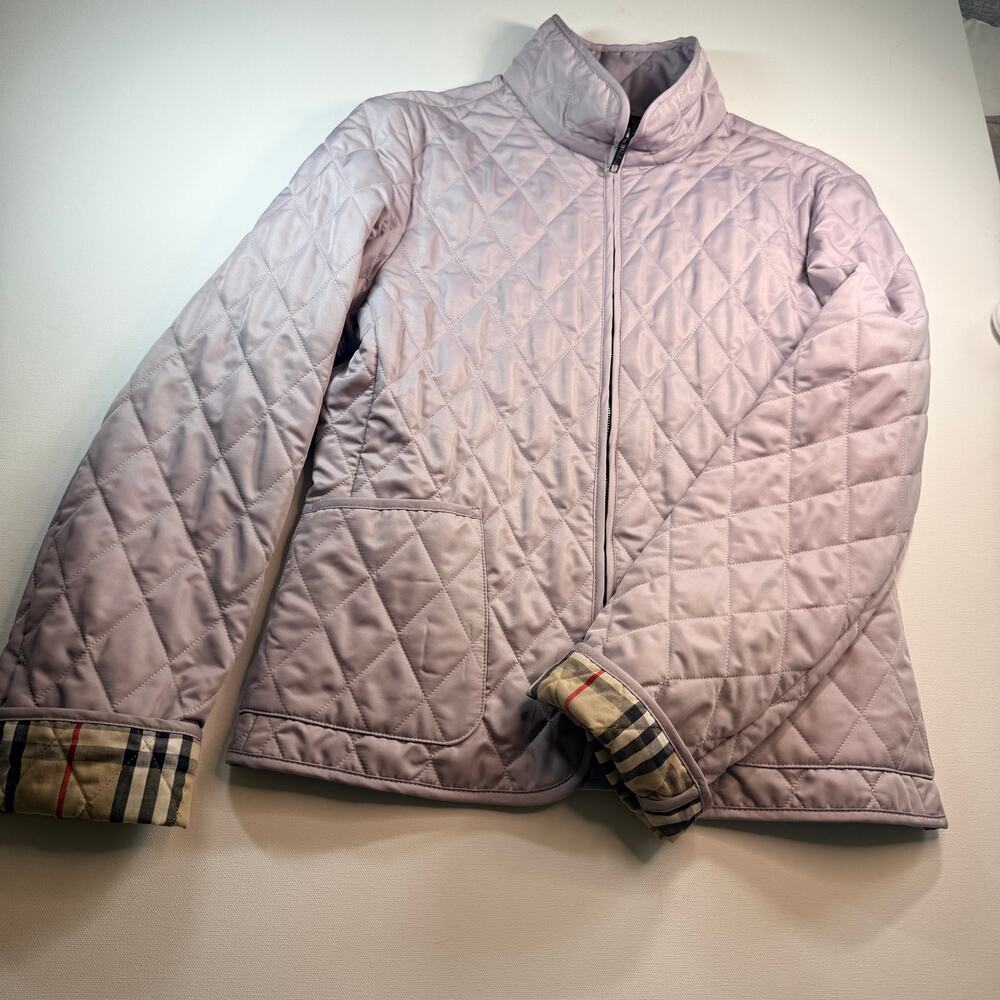 Burberry London Womens Med Quilted Jacket Purple Nova Check Lined Zip Designer